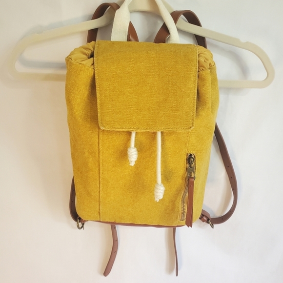 Universal Thread Handbags - UNIVERSAL Thread Mini Backpack Golden Yellow with Caramel Faux Leather & Canvas